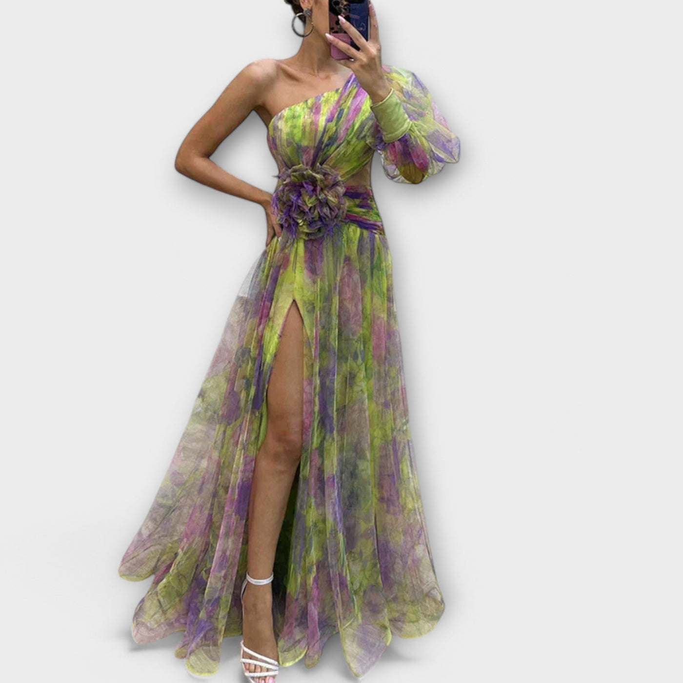 Elara | One-Shoulder Dress with Floral Print