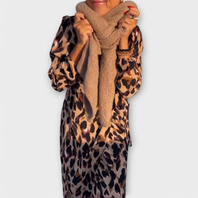 Casual Leopard Print V-Neck Dress with Waist Tie