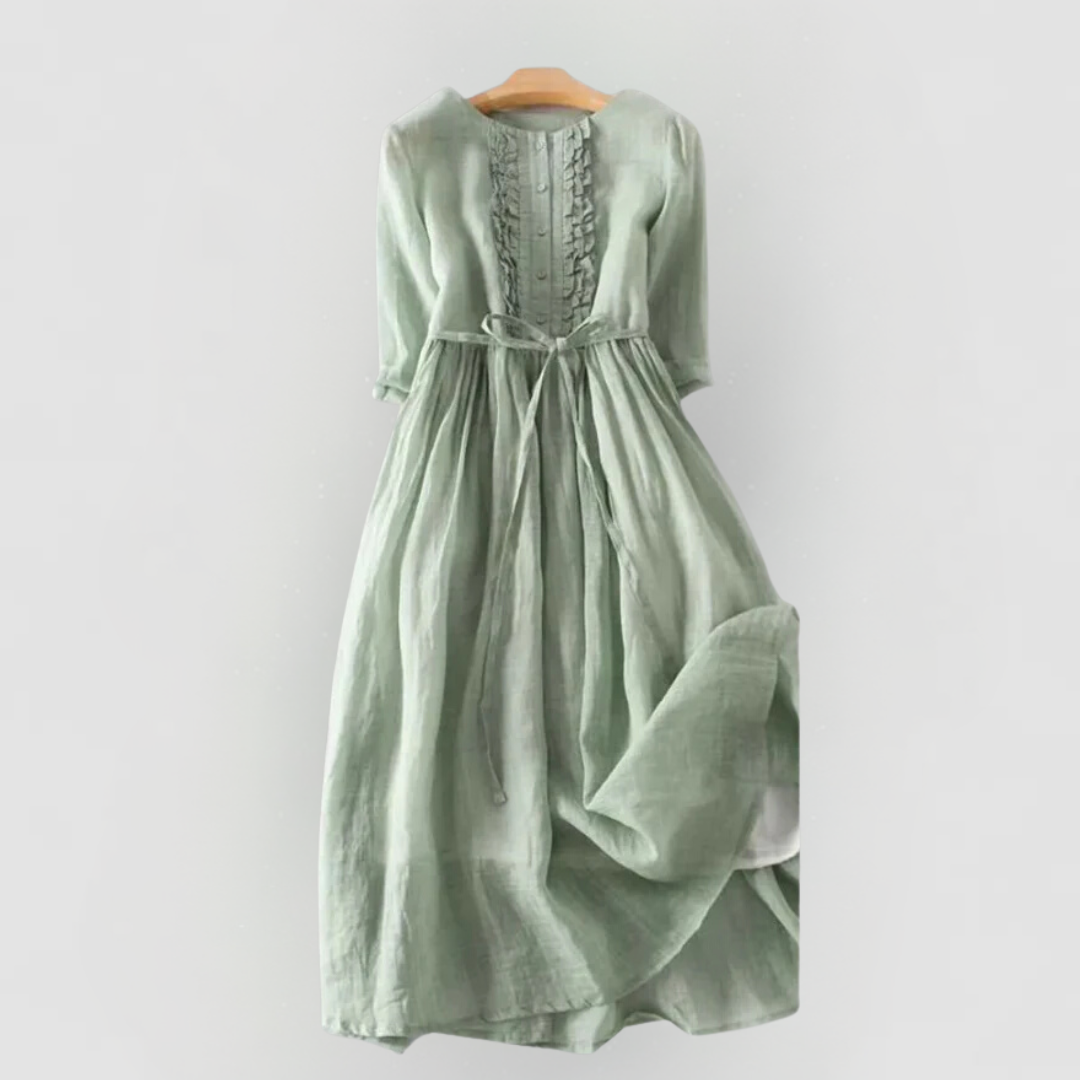 Arya - Women's Retro Style Dress with Round Neck and Waist Ties