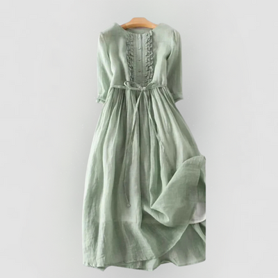 Arya - Women's Retro Style Dress with Round Neck and Waist Ties