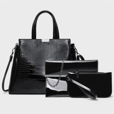 Rose - Elegant 3-Piece Black Crocodile Bag Set
