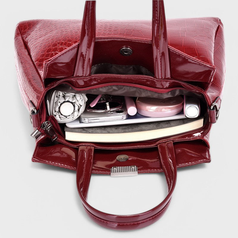 Rose - Elegant 3-Piece Black Crocodile Bag Set