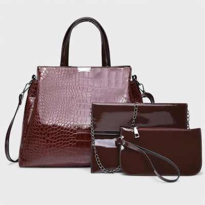 Rose - Elegant 3-Piece Black Crocodile Bag Set