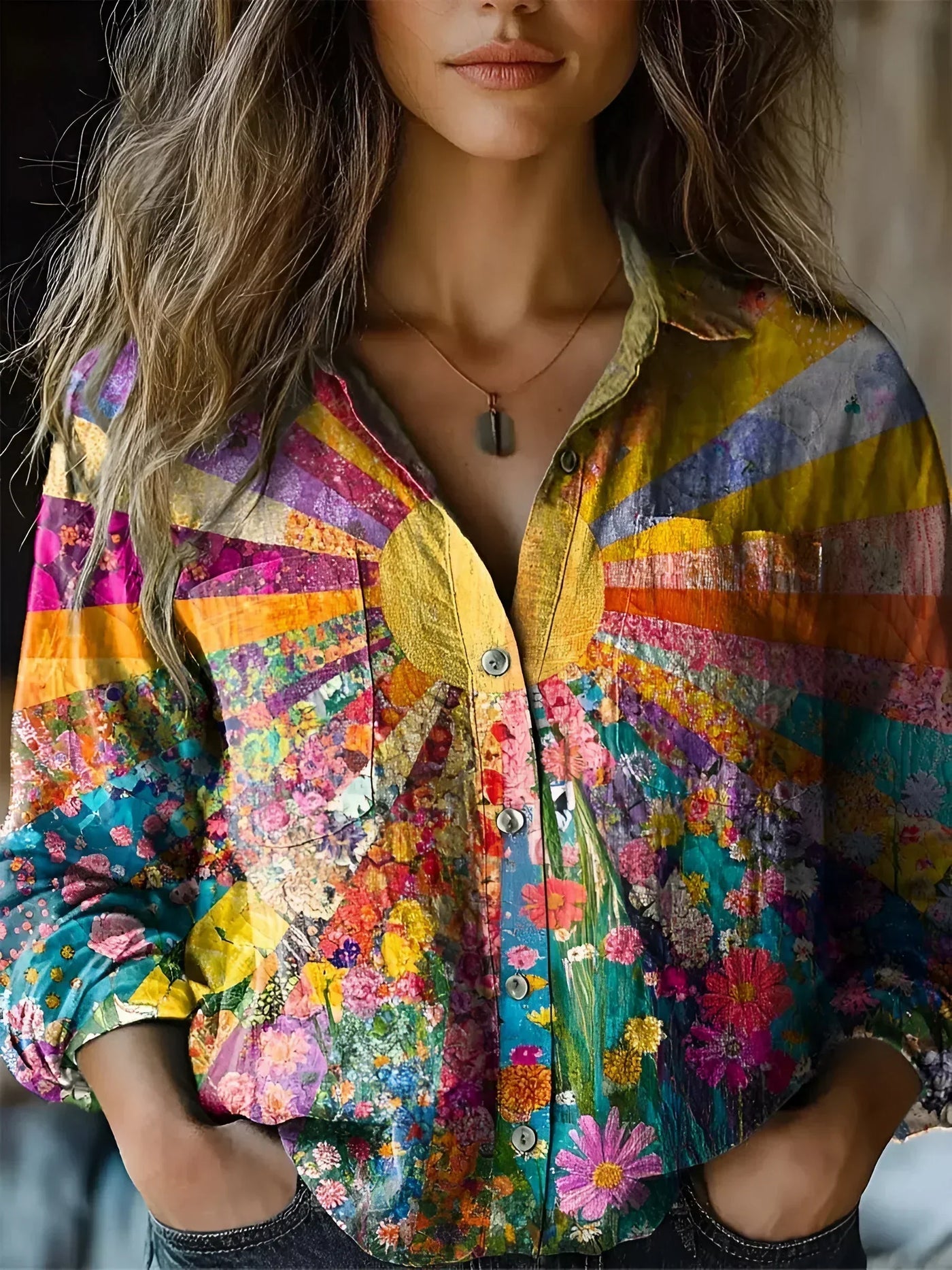 MulticolorMagic - Elegant Bohemian Blouse